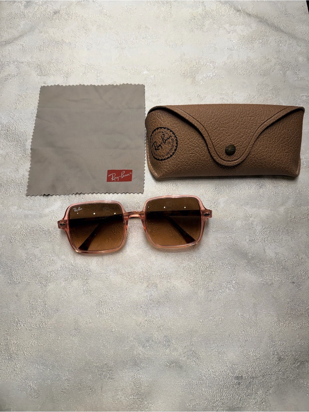 Ray-Ban Women’s Pink Transparent Square Sunglasses with Brown Gradient Lenses